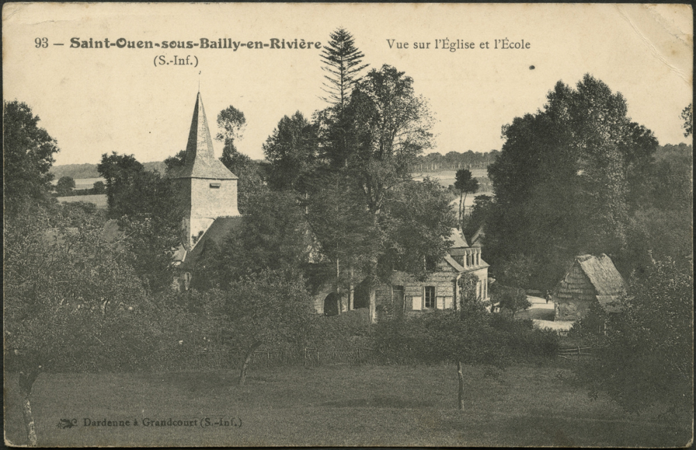 Saint-Ouen-sous-Bailly-en-Rivière : Vue sur l'Eglise et l'Ecole