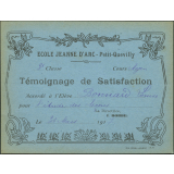 Témoignage de satisfaction accordé à l'élève Louise Bonnard pour l'étude des leçons, le 31 mars 1917