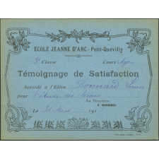 Témoignage de satisfaction accordé à l'élève Louise Bonnard pour l'étude des leçons, le 31 mars 1917