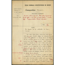 Composition française. École normale d'instituteurs de Rouen. 1ère année. Année scolaire 1938-1939