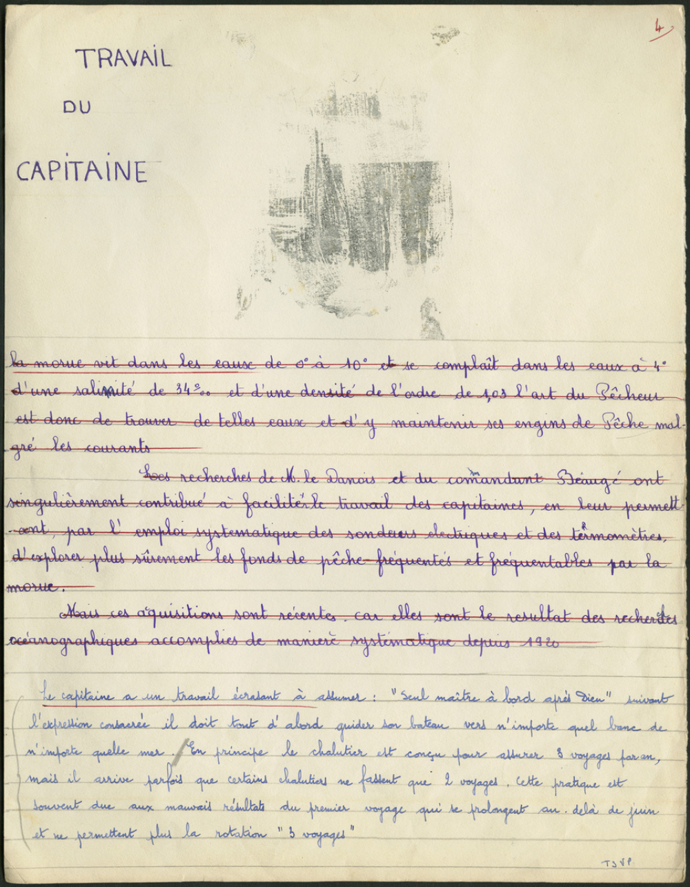 La grande pêche - Réalisation d'un numéro de la Bibliothèque de Travail par la classe de fin d'études de l'école Jules Ferry à Fécamp - Travail du capitaine