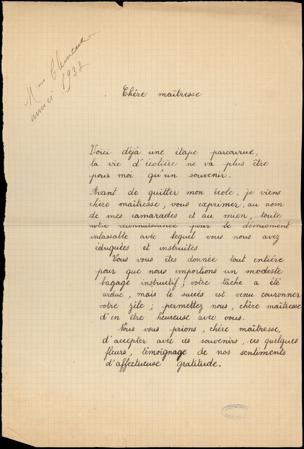 Lettre de remerciement des élèves