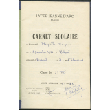 Carnet scolaire. Lycée Jeanne d'Arc, Rouen. Année scolaire 1951-52