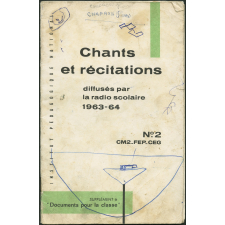 Recueil de chants et de textes de récitation : à l'usage des élèves du cours moyen 2e année, des classes de transition, de F.E.P, et du cycle d'observation des Lycées et Collèges d'enseignement général.
Livret n°2