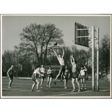 Ecole industrielle de Rouen (EIR). Elèves en plein match de basket ball en plein air
