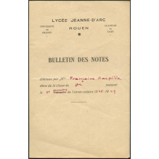 Bulletin des notes. Lycée Jeanne d'Arc à Rouen. Année scolaire 1948-49, 2e semestre
