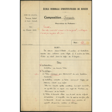 Composition française. École normale d'instituteurs de Rouen. 1ère année. Année scolaire 1938-1939
