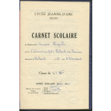 Carnet scolaire. Lycée Jeanne d'Arc, Rouen. Année scolaire 1950-51