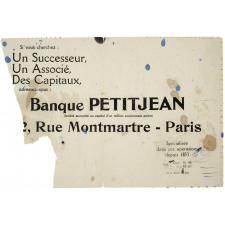 Buvard publicitaire. Banque Petitjean, Paris.