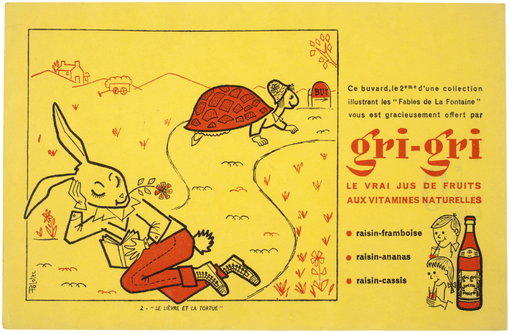 Buvard publicitaire. Le lièvre et la tortue. Gri-Gri. 