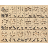 Alphabet. Création du monde. Dieu créa le ciel, la Terre, la lumière, les Eaux et les Animaux en Cinq jours et le Sixième jour il créa l'homme à son Image.