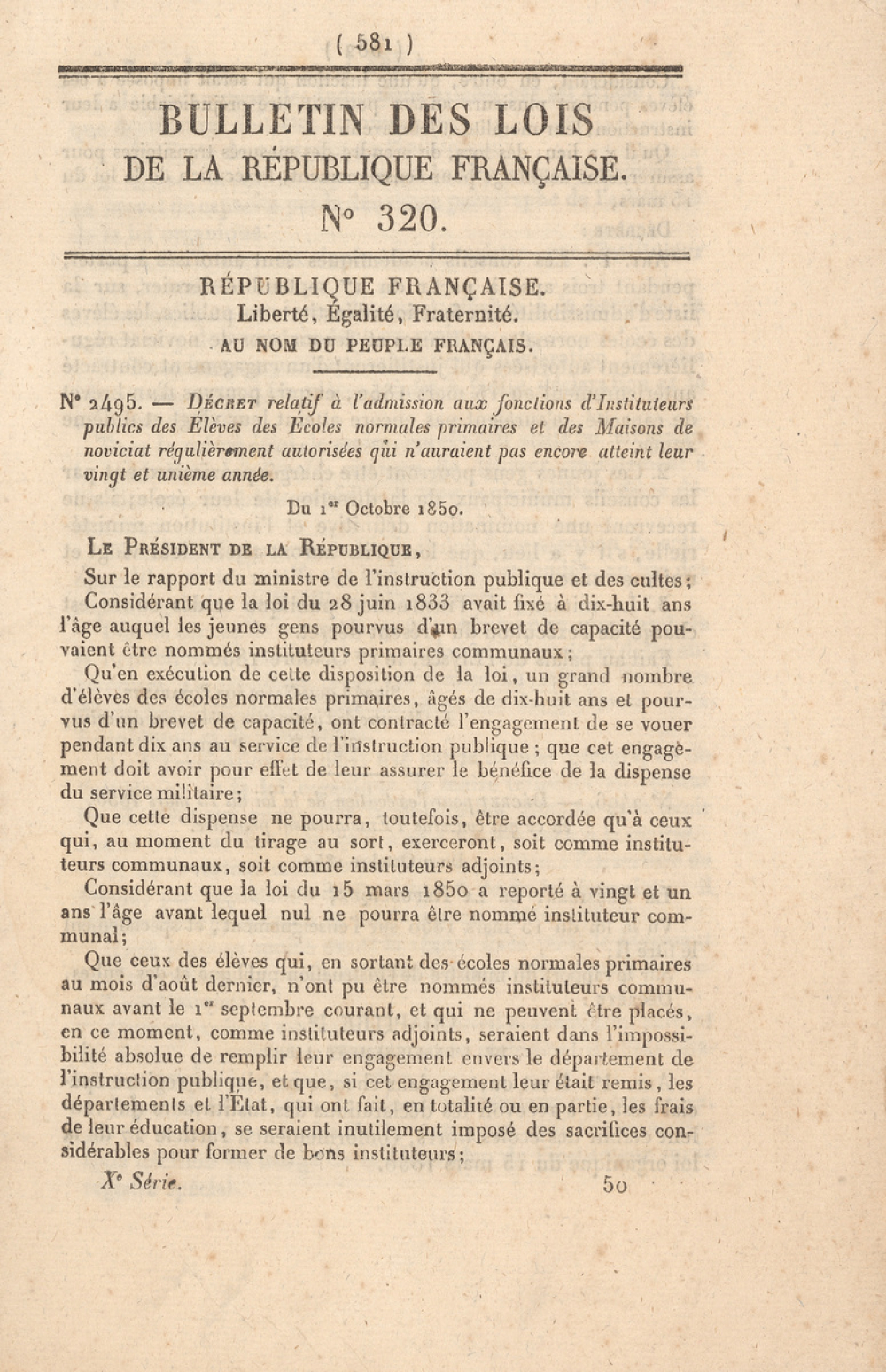 Bulletin des Lois de la République française. N° 320.