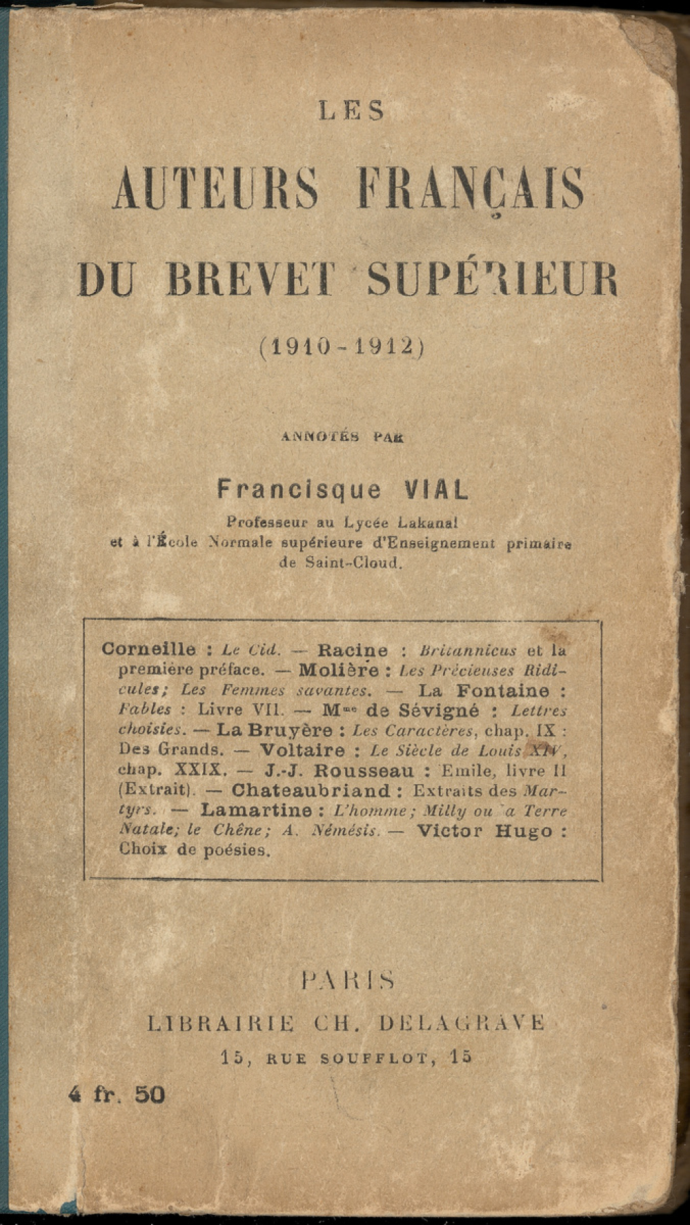 Les auteurs français du brevet supérieur (1910-1912).