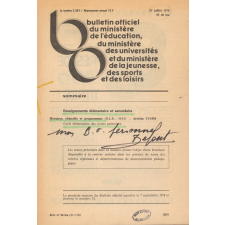 Bulletin Officiel du Ministère de l'éducation, du Ministère des universités et du Ministère de la Jeunesse, des Sports et des Loisirs. N° 30 bis du 27 juillet 1978.