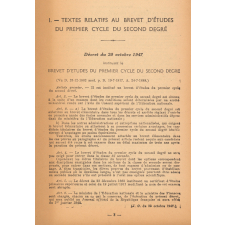 Le Brevet d'Etudes du Premier Cycle du Second degré. Textes officiels. Sujets-Types.