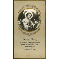 Image religieuse. Aimable Jésus, en venant dans mon coeur pour la première fois, conservez-le innocent et pur.