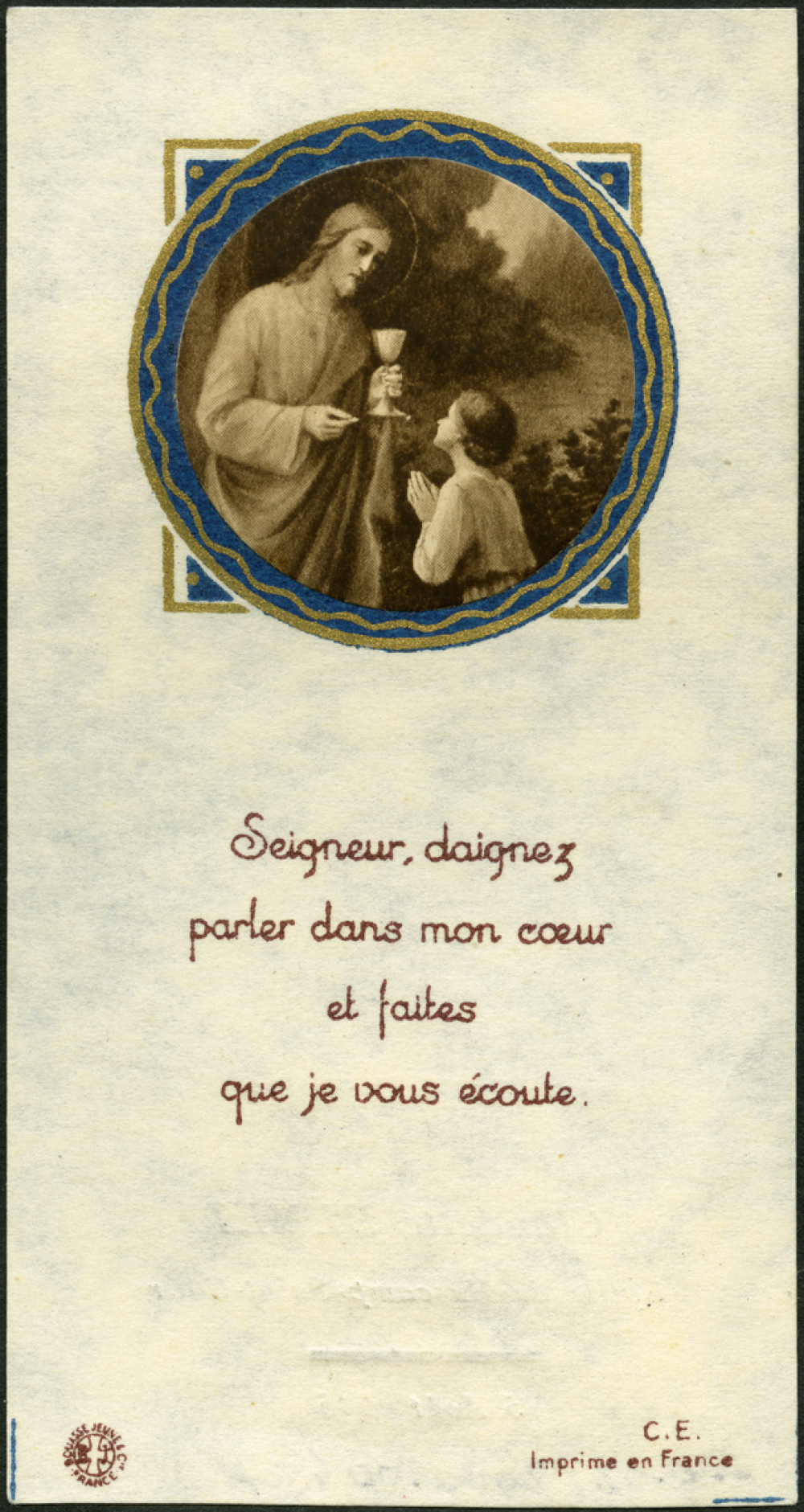Image religieuse. Seigneur, daignez parler dans mon coeur et faites que je vous écoute.