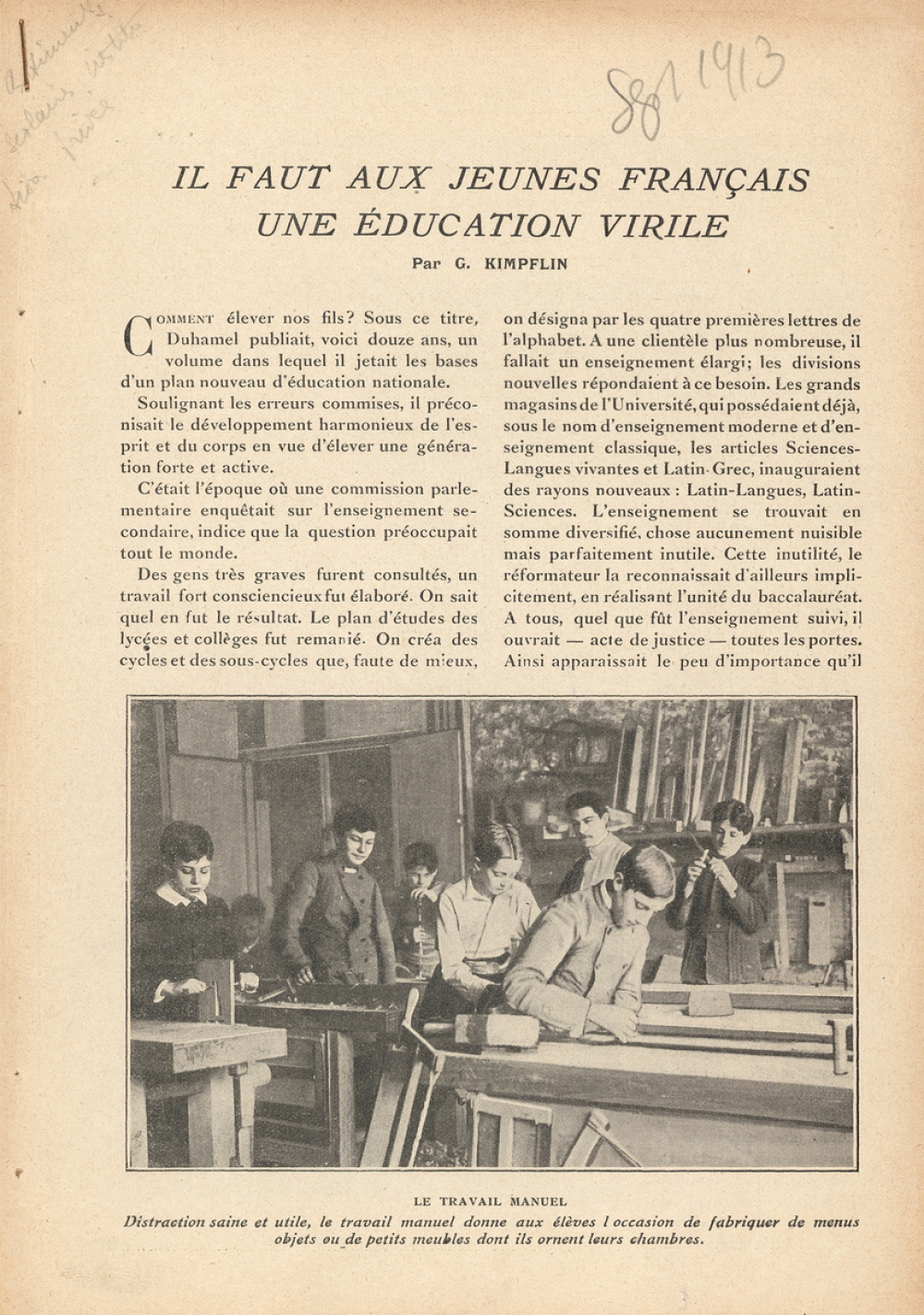 Il faut aux jeunes Français une éducation virile.
