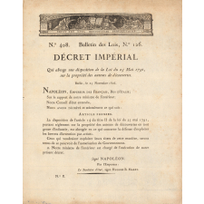 Decret Impérial, qui abroge une disposition de la Loi du 25 Mai 1791, sur la propriété des auteurs de découvertes.