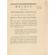 Décret de la convention nationale relatifs aux bourses vacantes dans les collèges.