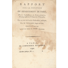 Rapport sur la pétition du Département de Paris pour l'établissement des écoles primaires et la suppression du Tribunal de l'Université