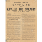 Extraits des nouvelles lois scolaires des 9 et 11 Août 1936.