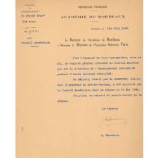 Rapport de M. Lebettre, Inspecteur d'Académie, sur le fonctionnement de l'Enseignement Secondaire public et libre dans l'académie de Bordeaux.