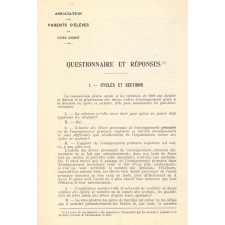 Association des parents d'élèves du Lycée Carnot. Enquête sur les programmes de 1902. Questionnaire de la commission de l'Enseignement de la Chambre des Députés. Réponses de l'Association aux questions posées.