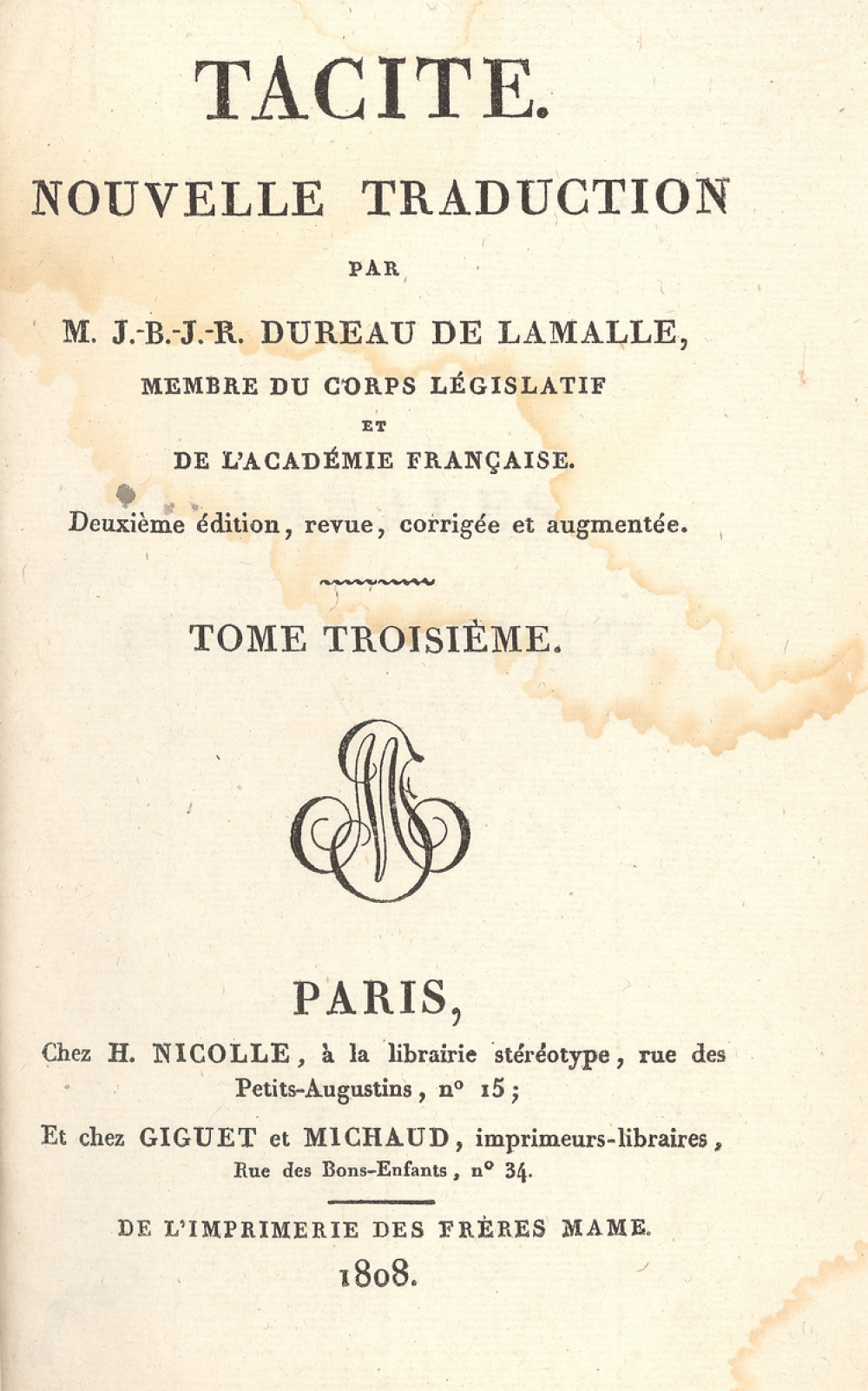 Tacite : Nouvelle traduction : Tome troisième