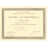 Diplôme d'Officier dans l'Ordre des Palmes Académiques. 