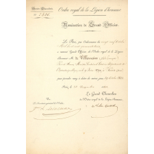 Titre de nomination de Grand Officier de la Légion d'Honneur.
