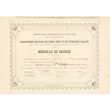 Diplôme de la médaille de bronze de la Société pour l'Instruction et la Protection des Sourds-Muets par l'enseignement simultané des Sourds-Muets et des Entendants-Parlants. 