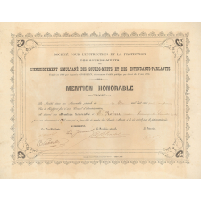 Diplôme de Mention Honorable de la Société pour l'Instruction et la Protection des Sourds-Muets par l'enseignement simultané des Sourds-Muets et des Entendants-Parlants.