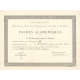 Diplôme d'Officier dans l'Ordre des Palmes Académiques. 