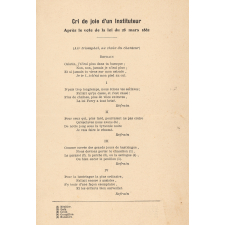 Cri de joie d'un Instituteur Après le vote de la loi du 28 mars 1882.