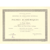 Diplôme d'Officier dans l'Ordre des Palmes Académiques. 