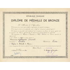 Diplôme de médaille de bronze.