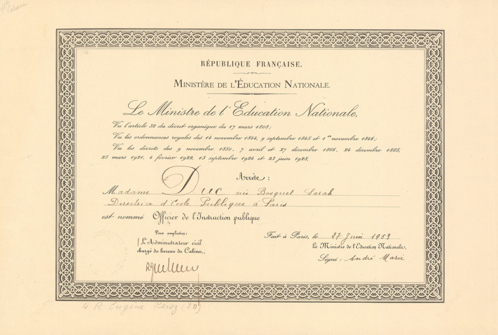 Diplôme d'Officier de l'Instruction Publique. 