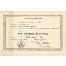 Diplôme de Mention Honorable de l'Enseignement du Premier Degré.