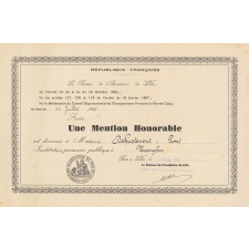 Diplôme de Mention Honorable de l'Enseignement du Premier Degré. 