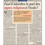 Faut-il interdire le port des signes religieux à l'école?
