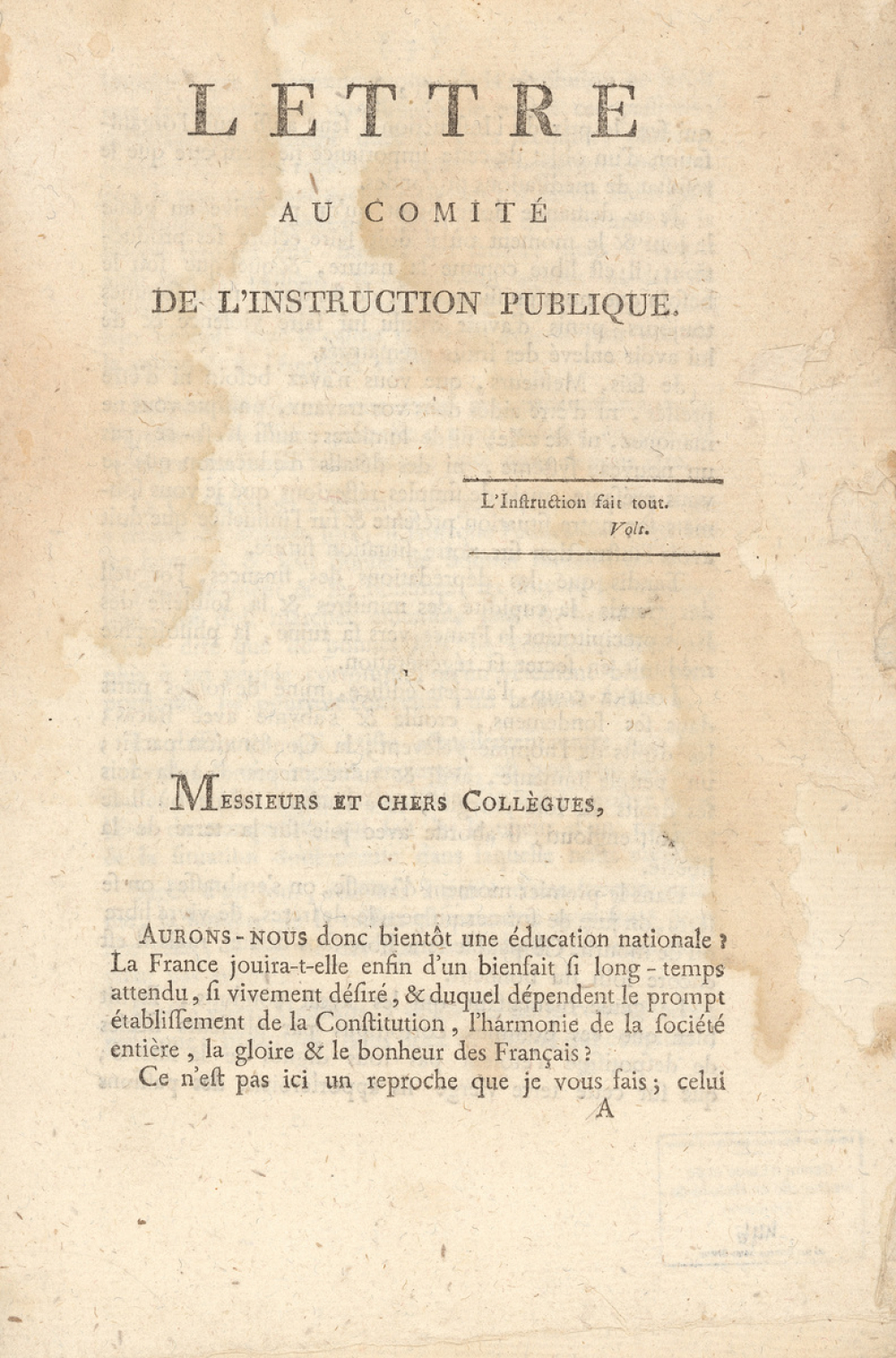Lettre au comité de l'instruction publique