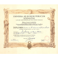 Universa ad Bonum Publicum Solidalitas. Ligue Universelle du Bien Public. Optimis humani consulentibus. Aux meilleurs serviteurs de l'humanité. Diploma.