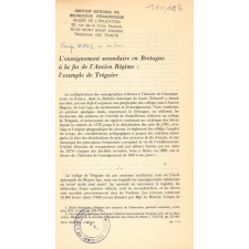 L'Enseignement secondaire en Bretagne à la fin de l'Ancien Régime : l'exemple de Tréguier.