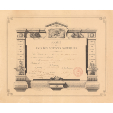 Société des Amis des Sciences Naturelles. Attestation d'admission comme membre.