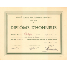 Comité central des Chambres syndicales (Union des syndicats professionnels patronaux). Diplôme d'honneur.