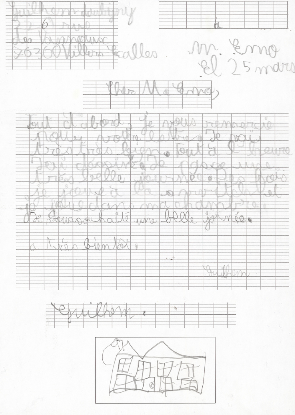 Réponse d'un élève au courrier de son enseignant pendant le confinement