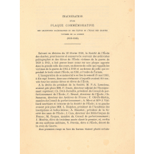 Brochure de l'inauguration d'une plaque commémorative des Archivistes paléographes et des Élèves de l'École des Chartes victimes de la guerre. 