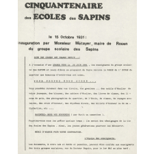 Lettre d'appel à témoignages en vue du cinquantenaire des Écoles des Sapins. 