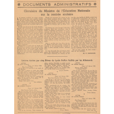 Circulaire du Ministre de l'Éducation Nationale sur la rentrée scolaire demandant des cérémonies commémorant la mort des cinq élèves du Lycée Buffon fusillés par les Allemands le 8 février 1943.